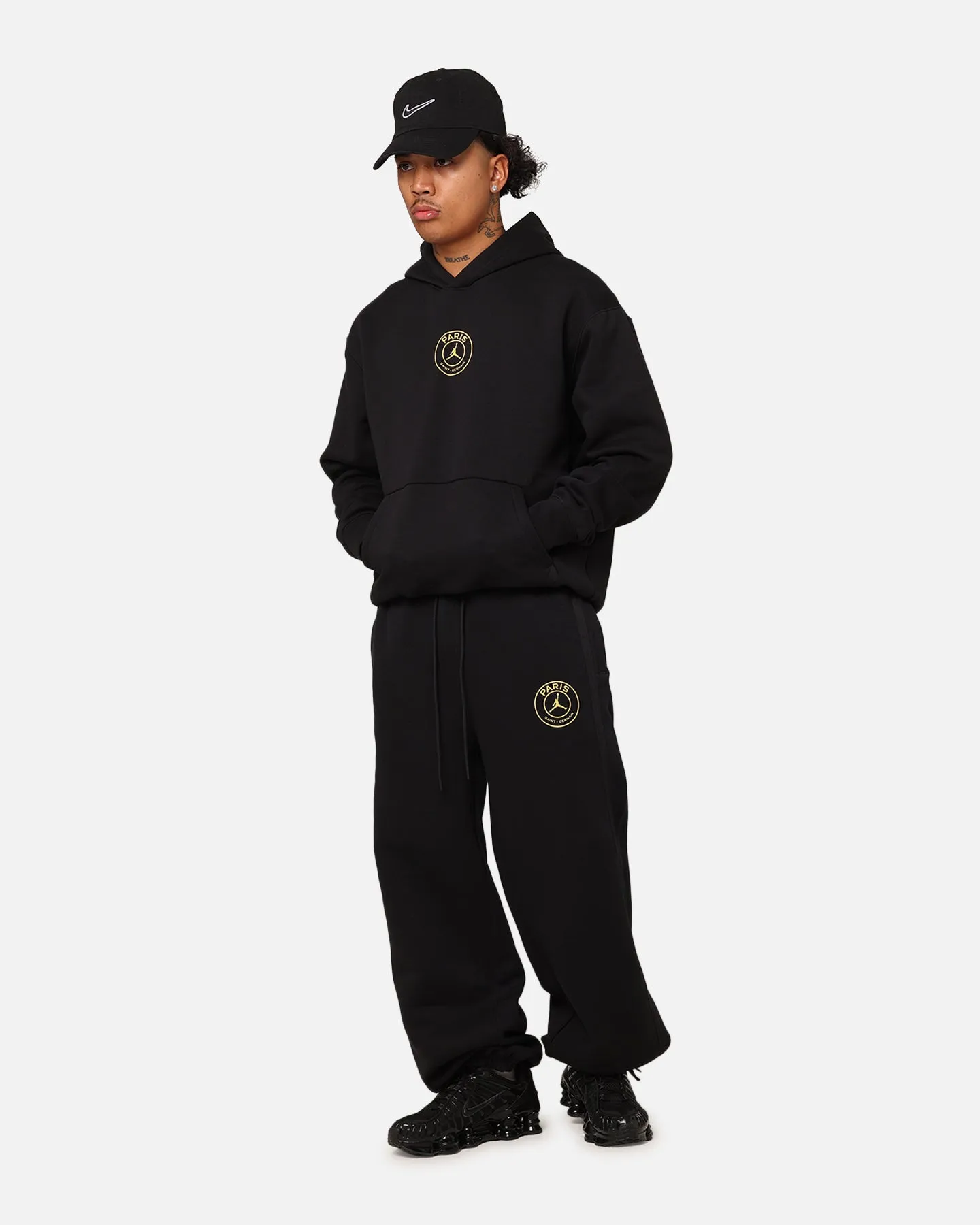 Jordan X Paris Saint-Germain Fleece Pullover Hoodie Black/Cargo Khaki
