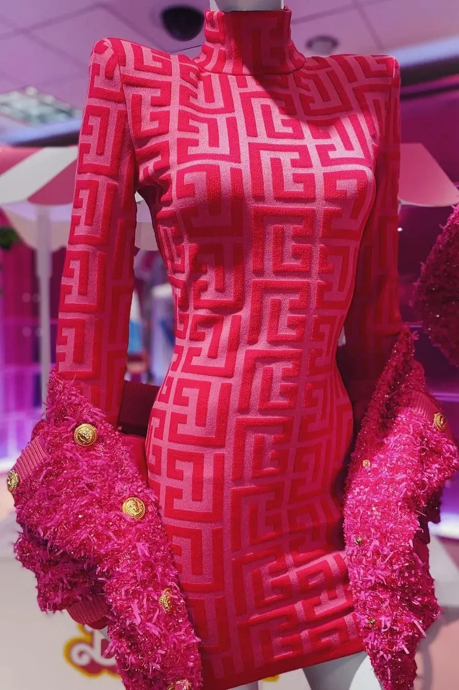 Ladies Fashion Chic Geometric Jacquard Long Sleeve Bandage Dress cocktail Christmas party dress mini dress