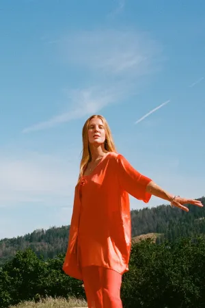 Lily Forbes - Milica Tie Top: Silk Charmeuse in Tangerine
