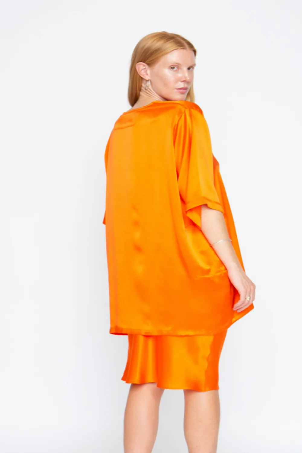 Lily Forbes - Milica Tie Top: Silk Charmeuse in Tangerine