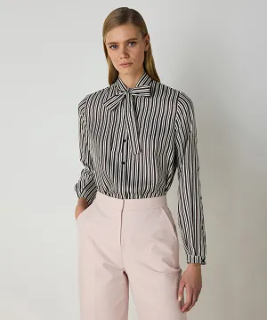 Machka Striped Pattern Silk Shirt Brown