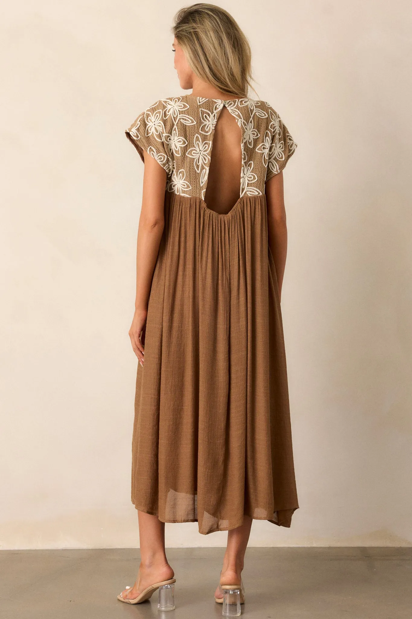 Muted Garden Tan Floral Midi Dress