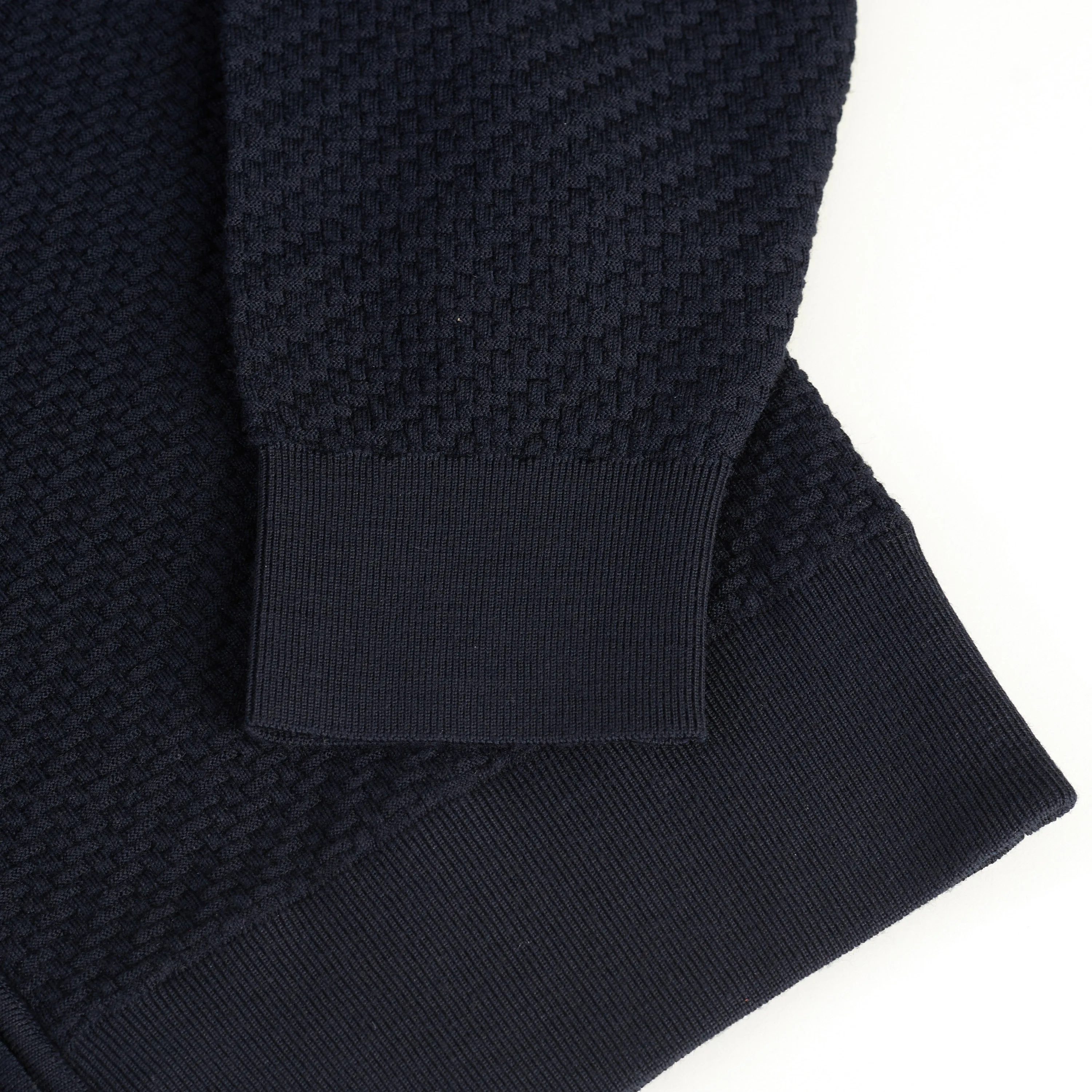 Navy Blue Full Zup Up Sweater - Regimental Knit Motif, Cashmere/Wool