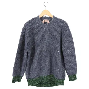 No 21 Grey Chunky Knit Sweater with Green Hem - S