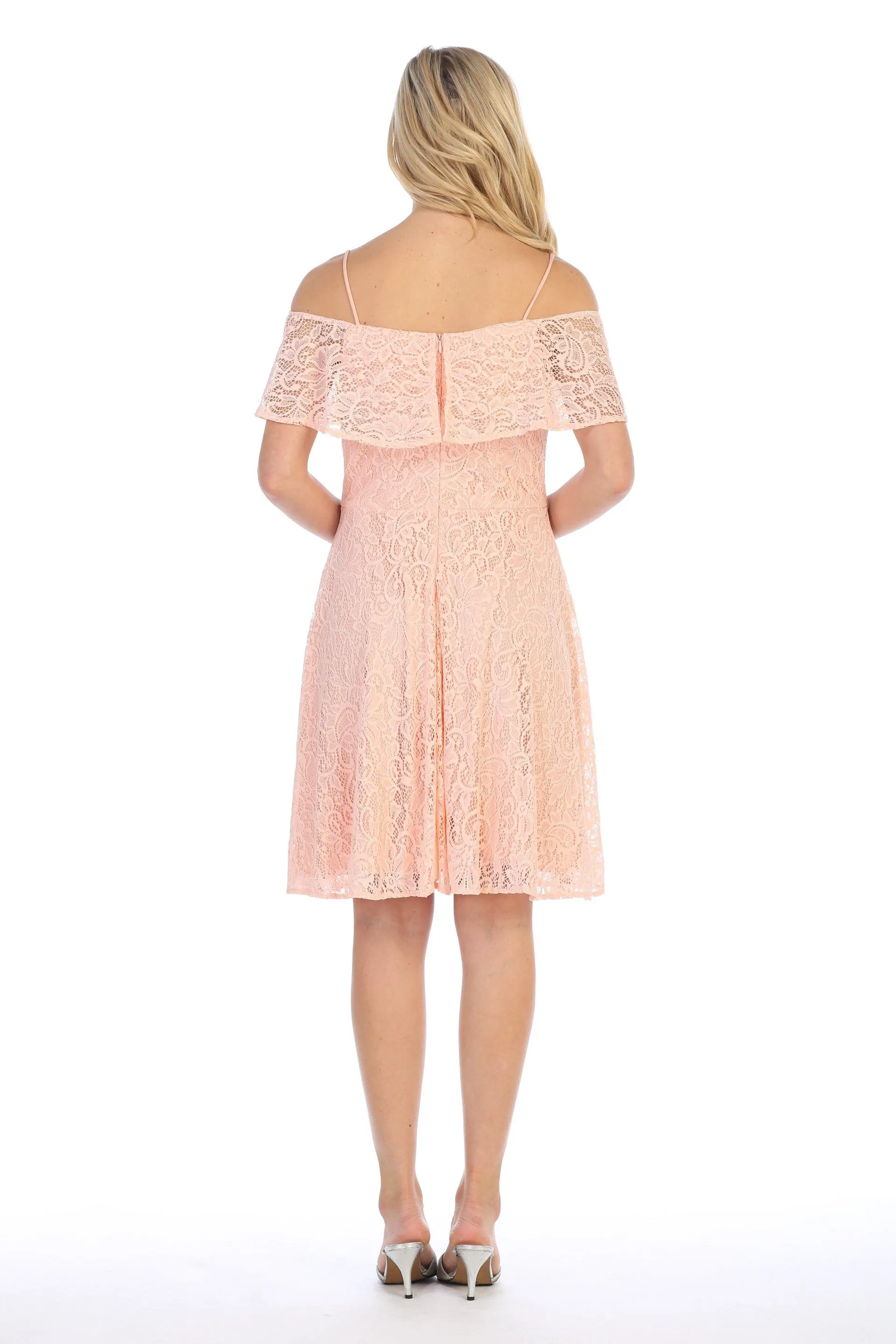 Off Shoulder Short Lace Flounce Dress by Celavie 6317