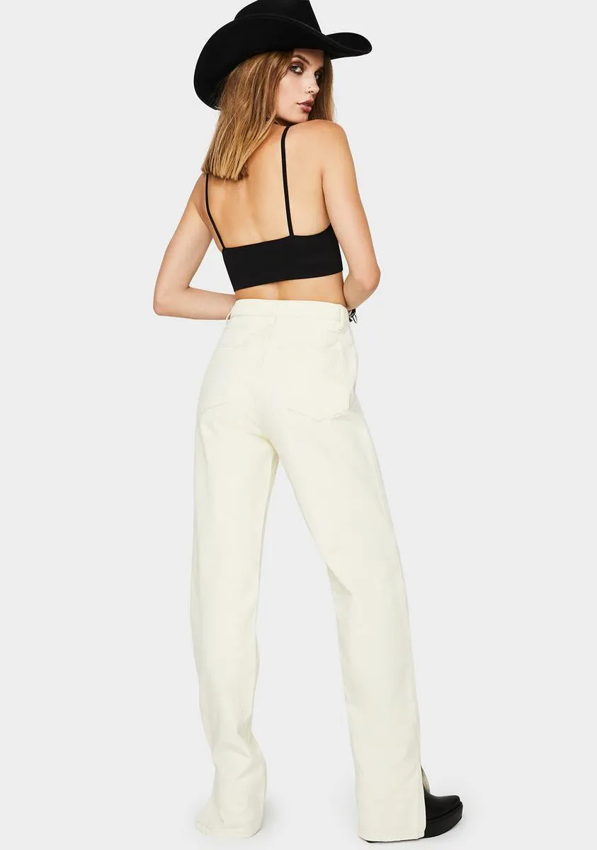 Off White Wide Leg Split Hem Jeans