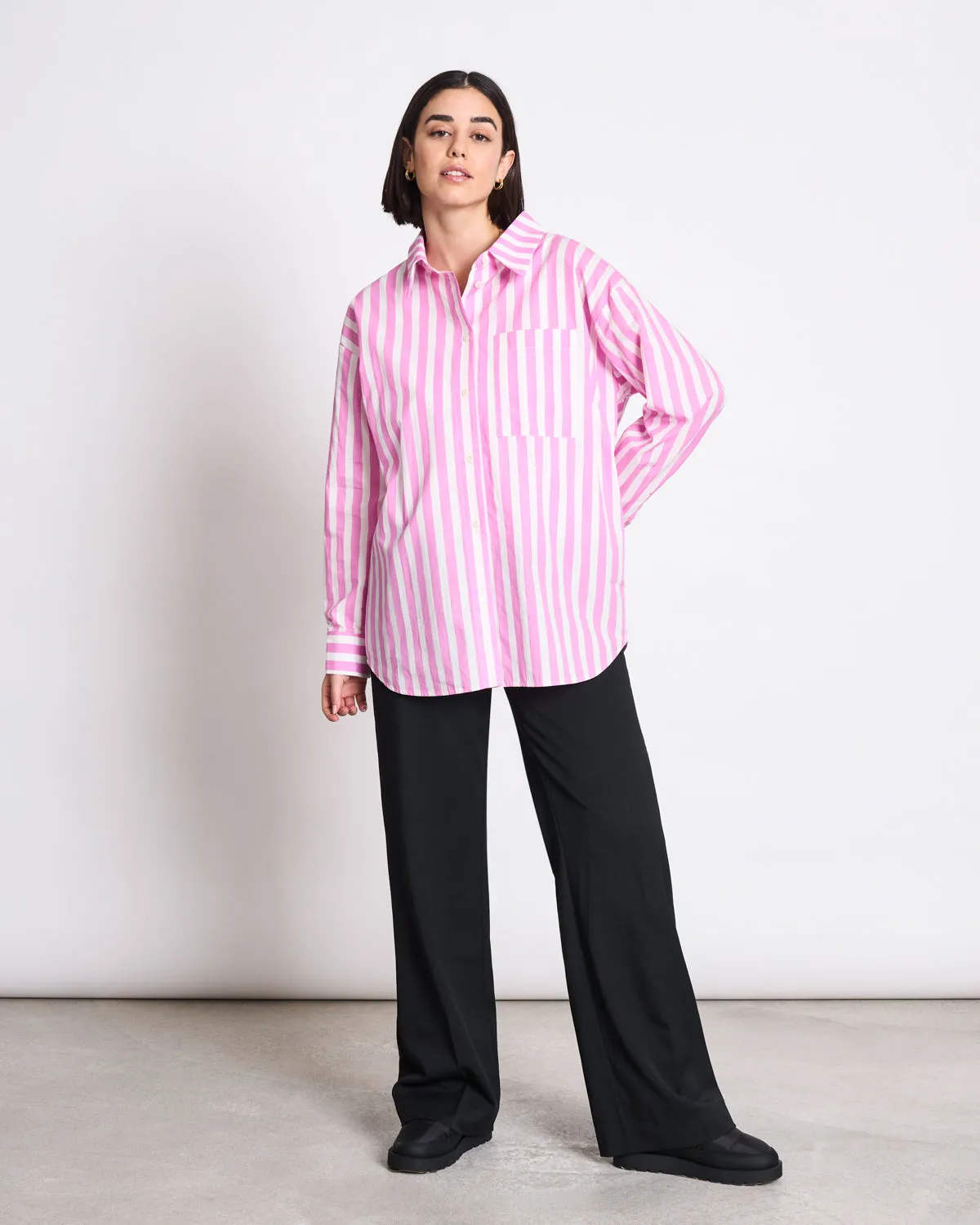OVERSIZED SHIRT MAMRO HOT PINK STRIPED