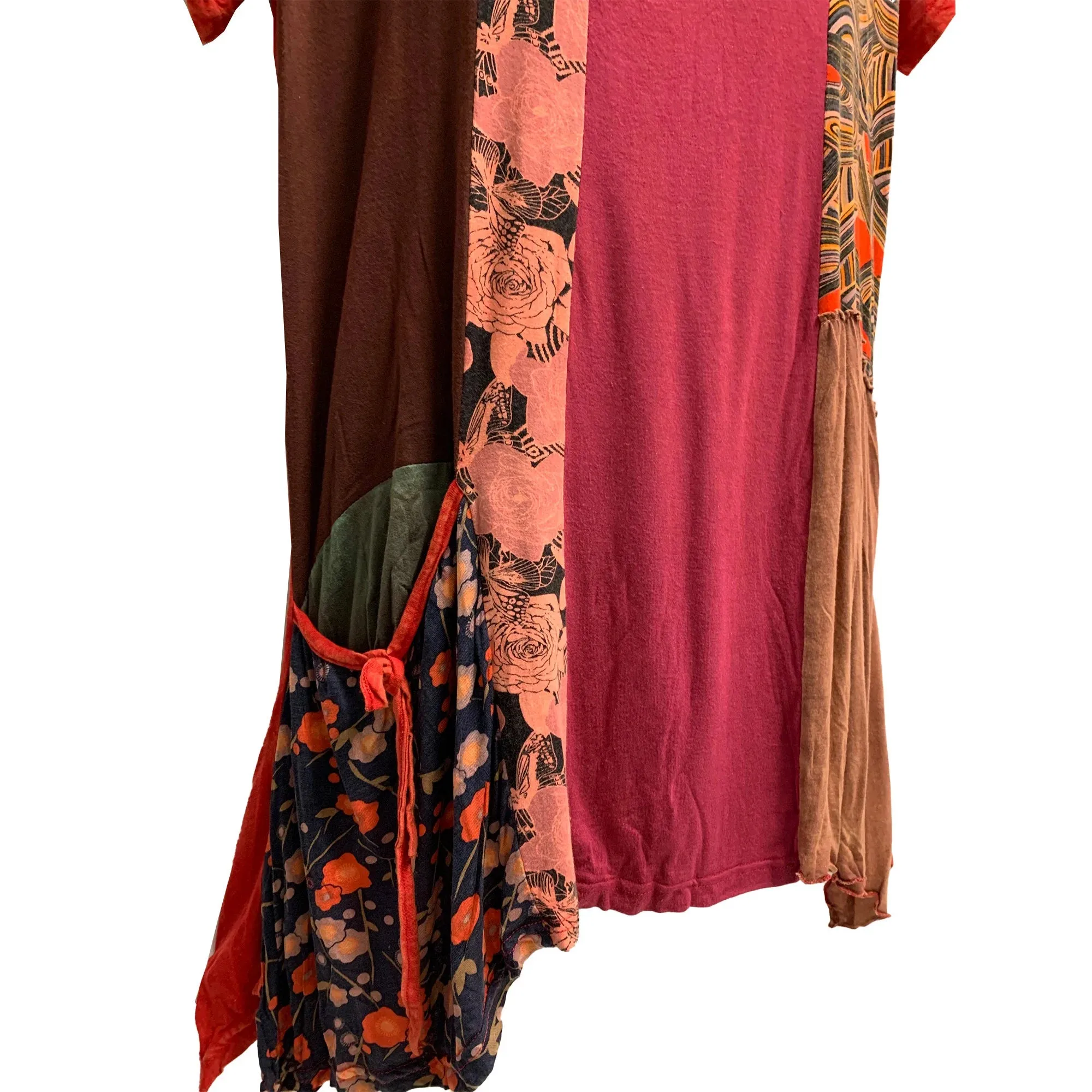 Patchwork Ethnic Print Boho Hippie Short Sleeve Mini Midi Dress with Pockets