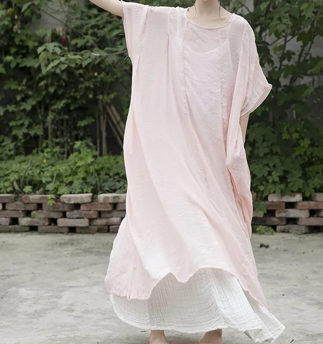 Pink V Neck Women Dresses Casual Loose Women Dresses SSM97215