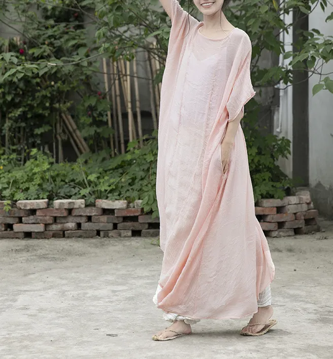 Pink V Neck Women Dresses Casual Loose Women Dresses SSM97215