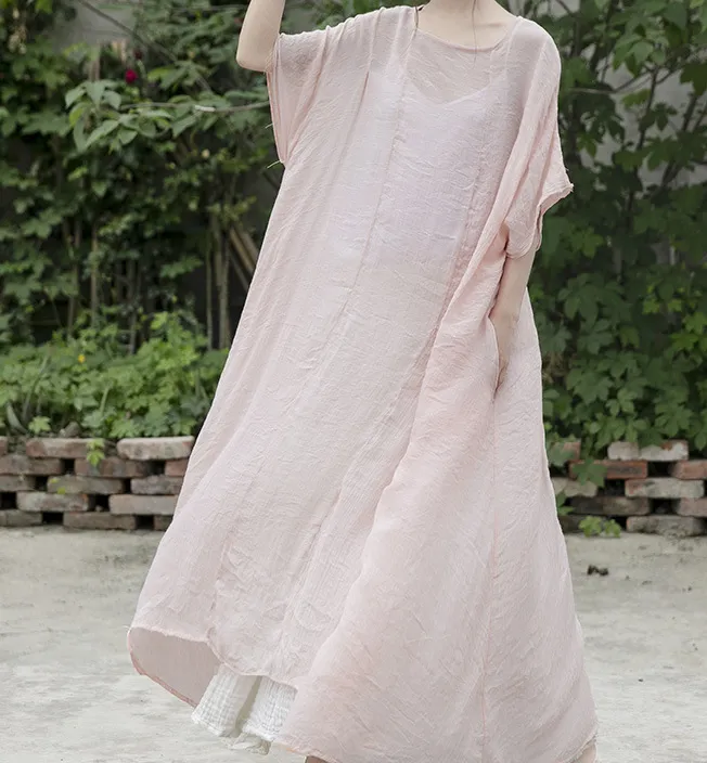 Pink V Neck Women Dresses Casual Loose Women Dresses SSM97215