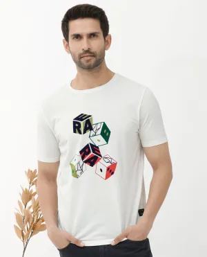 Rare Rabbit Articale Men's Amon Off White Cotton Polyester Fabric Half Sleeves Graphic Print T-Shirt