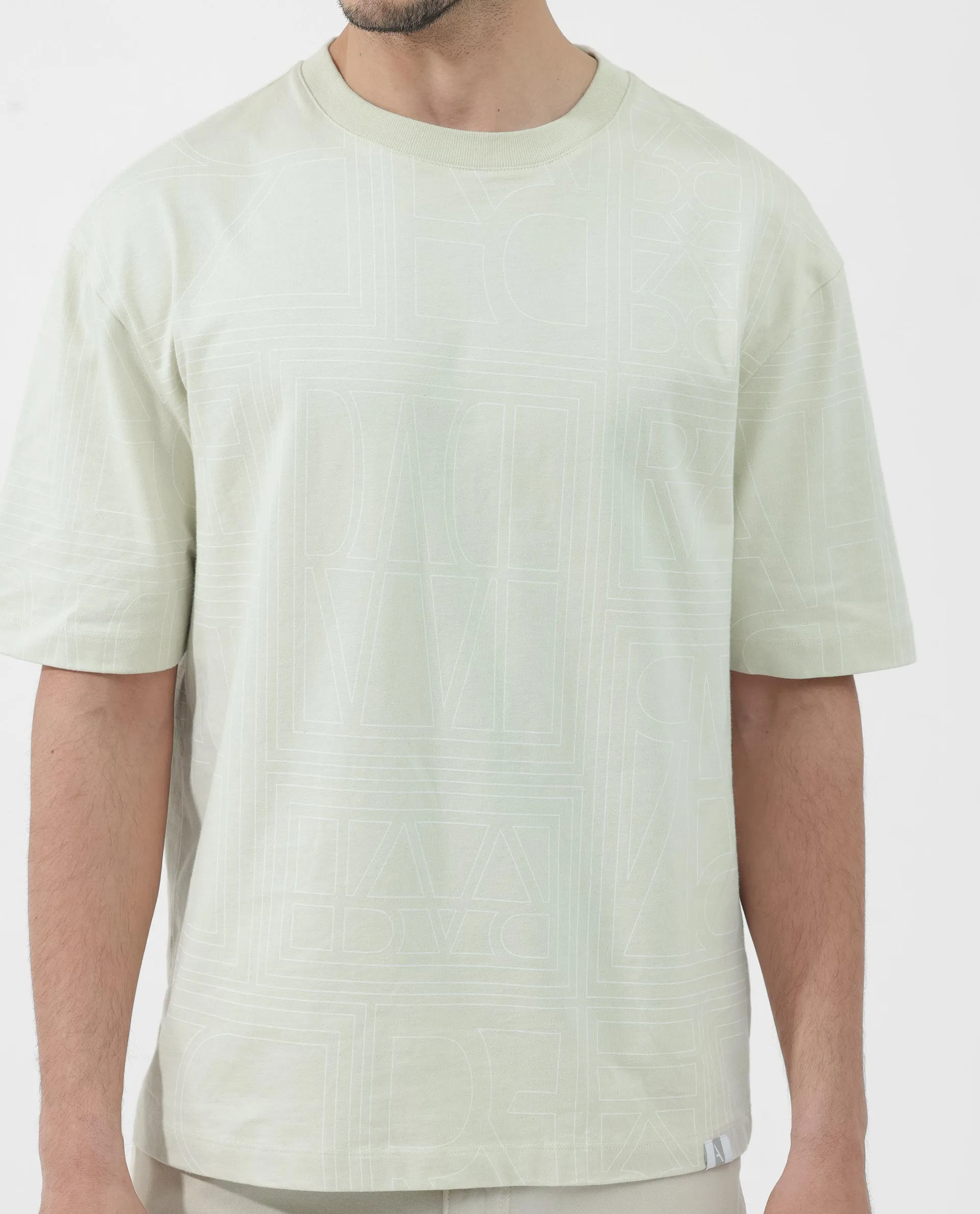 Rare Rabbit Articale Men's Hagrid Pastel Green Cotton Polyester Fabric Crew Neck Oversized Fit Branded Graphic Print T-Shirt