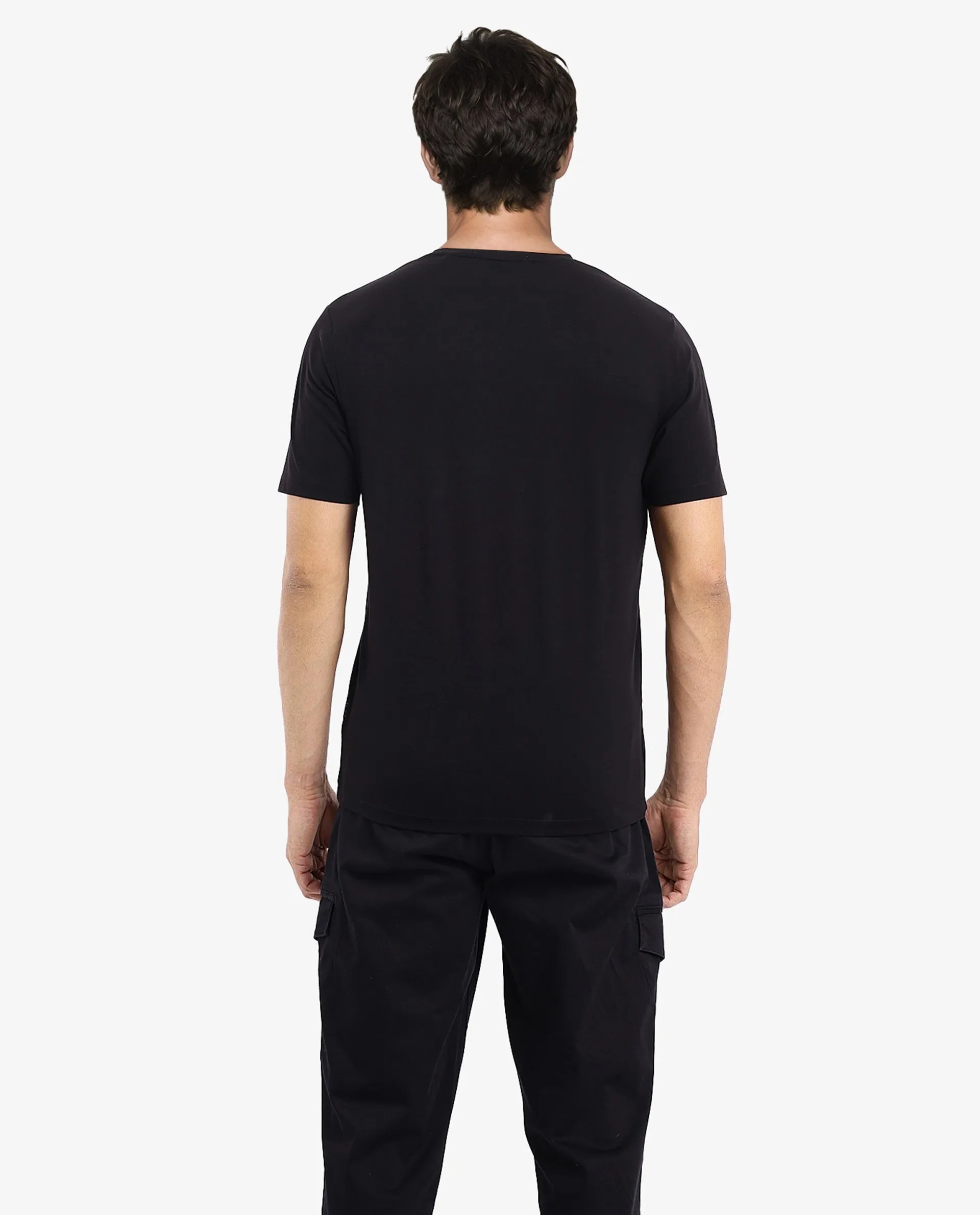 Rare Rabbit Men Naz Black Cotton Lycra Fabric Short Sleeve Crew Neck Regular Fit Graphic Print T-Shirt