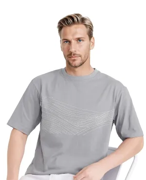 Rare Rabbit Men Vint Light Grey Cotton Fabric Short Sleeve Crew Neck Qlo Fit Hd Print T-Shirt