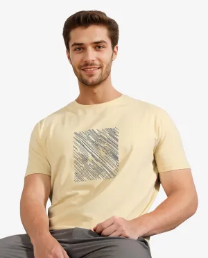 Rare Rabbit Men's Otter Yellow Crew Neck Graphic Printed Half Sleeves Slim Fit T-Shirt
