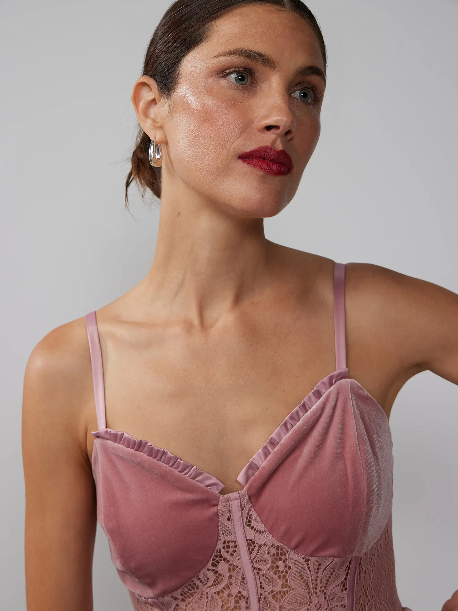 Sleeveless Lace Corset Velvet Dress