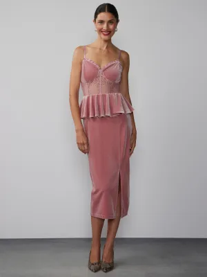 Sleeveless Lace Corset Velvet Dress