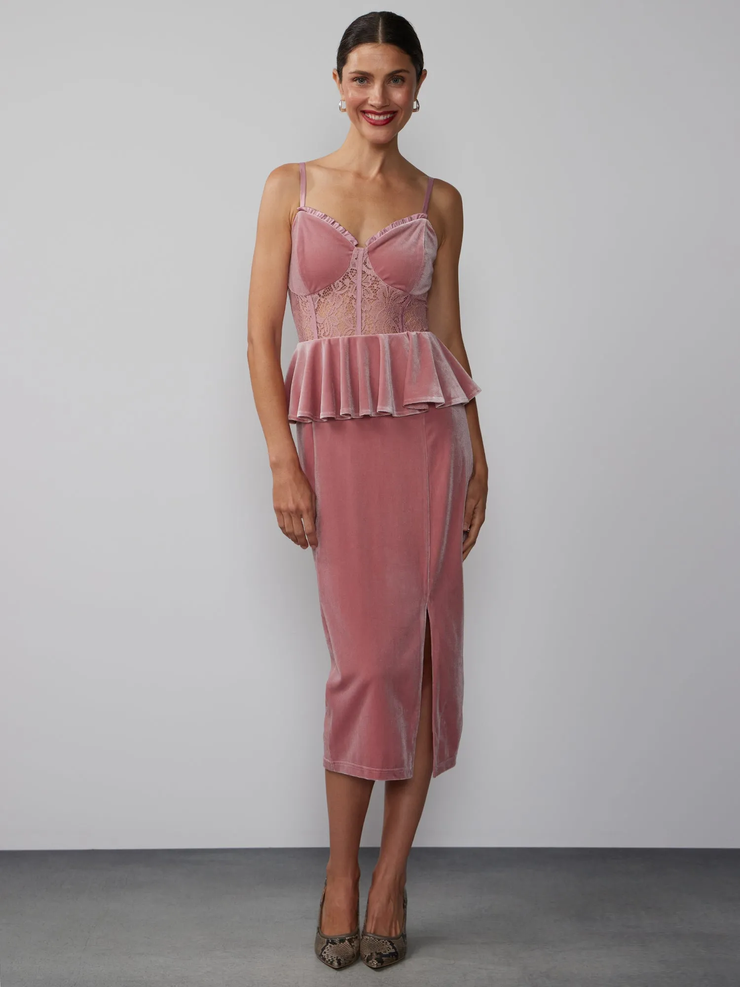 Sleeveless Lace Corset Velvet Dress
