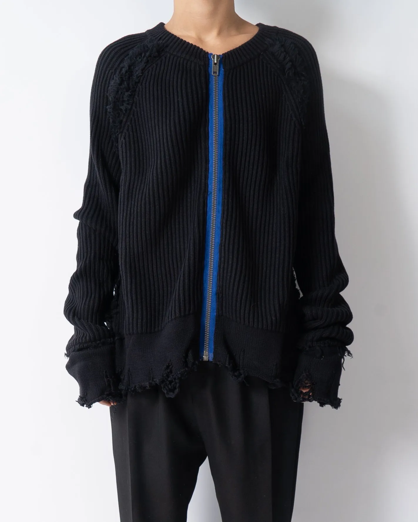 SS17 Black Distressed Knit Cardigan Sample