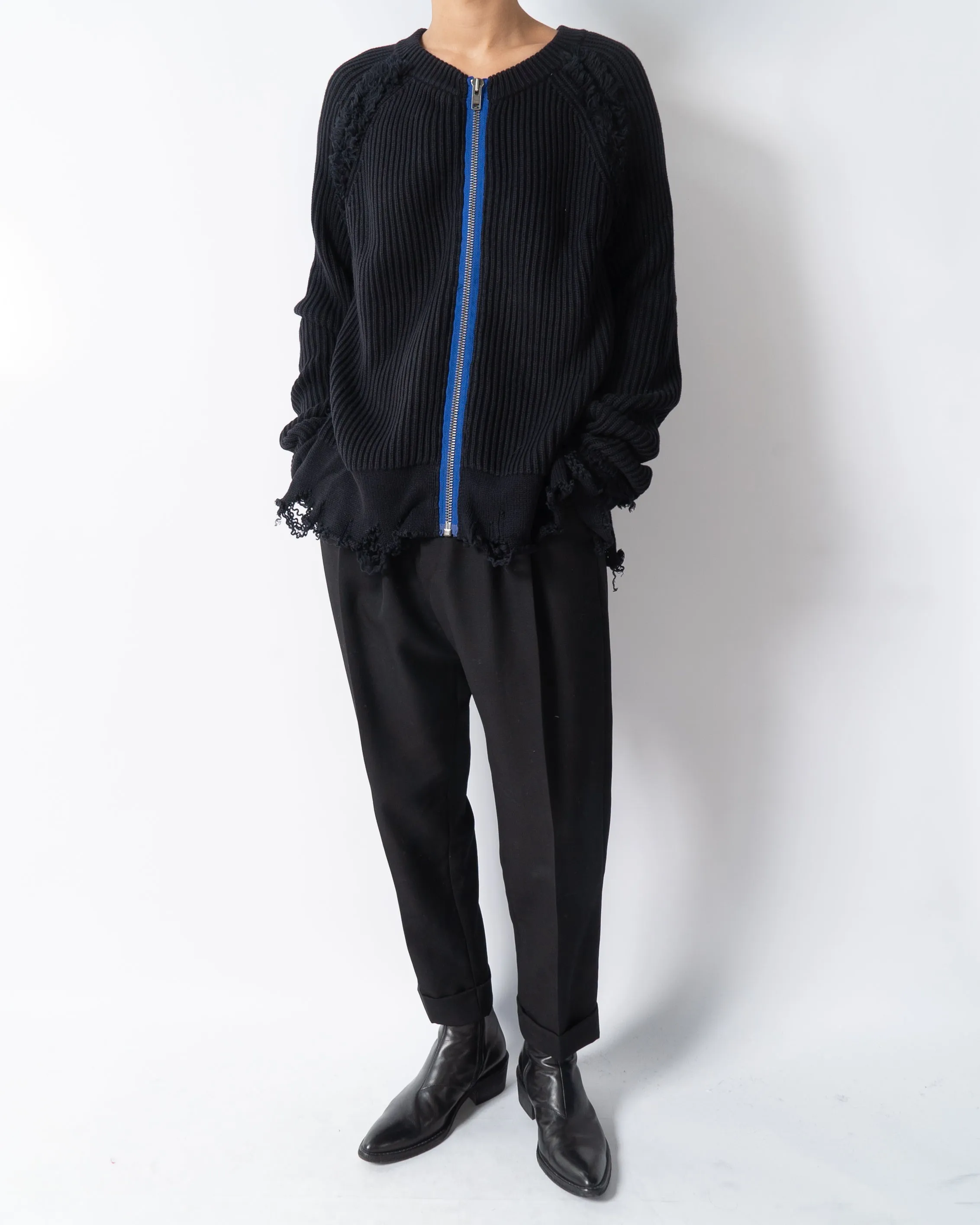 SS17 Black Distressed Knit Cardigan Sample