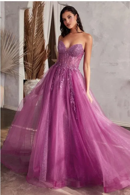 Strapless Sage Green Sequined Embellished Corset Style Tulle Ball Gown