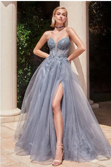 Strapless Sage Green Sequined Embellished Corset Style Tulle Ball Gown