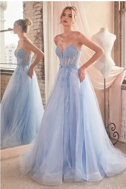 Strapless Sage Green Sequined Embellished Corset Style Tulle Ball Gown