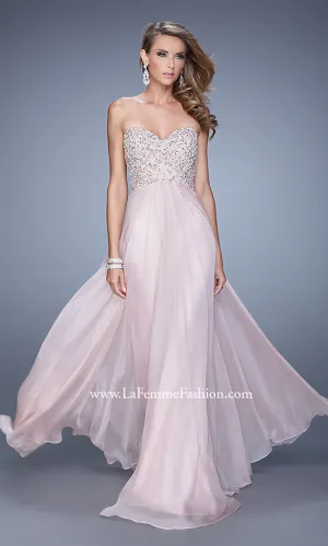 Strappy-Back Long Strapless Prom Dress with Beads