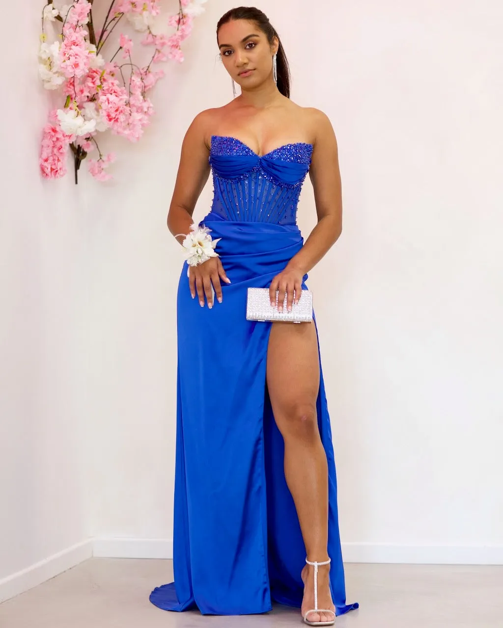 Theodora Embellished Corset Gown - Royal Blue