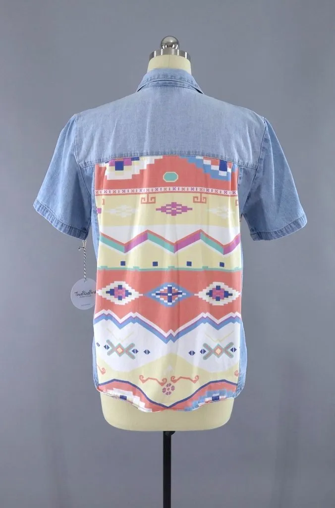 Vintage Southwestern Print Chambray Denim Shirt
