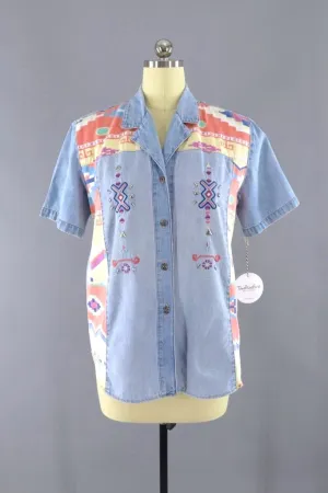 Vintage Southwestern Print Chambray Denim Shirt