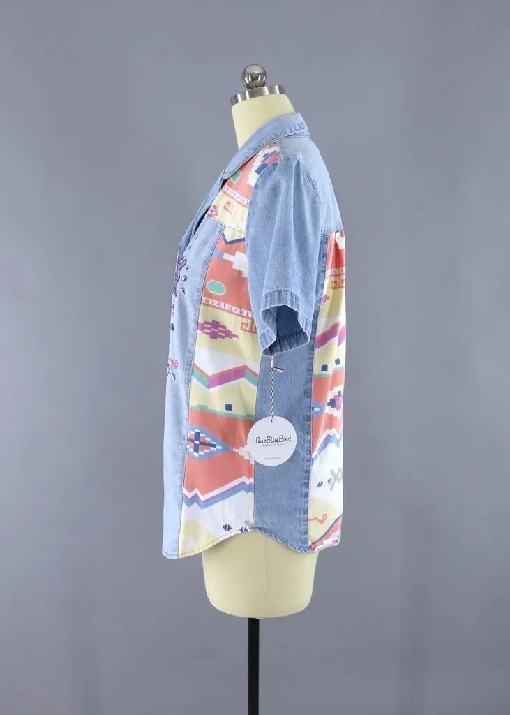 Vintage Southwestern Print Chambray Denim Shirt
