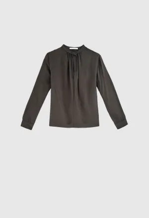 VIOLA - Crepe de Chine Silk Blouse in Moss